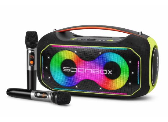 Soonbox S6300 MAX Stereo Bluetooth High Power Party Box Waterproof Outdoor 200W Wireless Speaker Portable Audio System Sound Speakers, Bluetooth, TF card, USB, AUX, TWS, with 2 Mics - Black